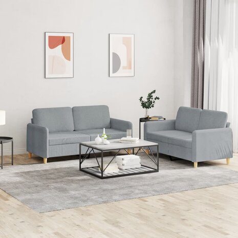 2-delige Loungeset met kussens stof lichtgrijs 1