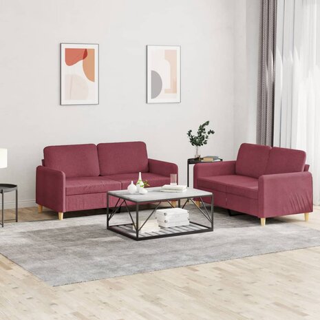 2-delige Loungeset met kussens stof wijnrood 1