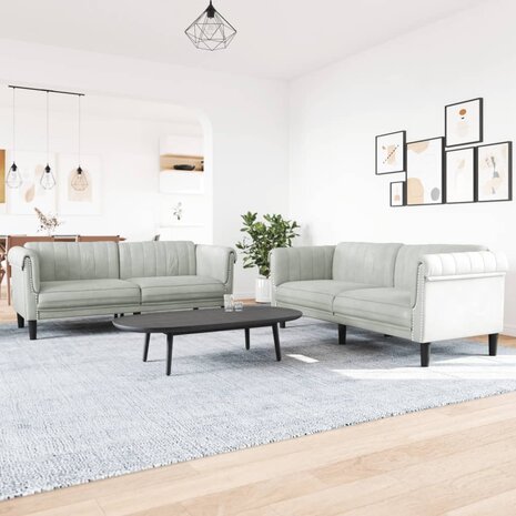 2-delige Loungeset fluweel lichtgrijs 1