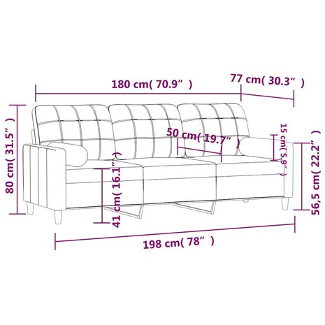 Driezitsbank met sierkussens 180 cm stof zwart 8
