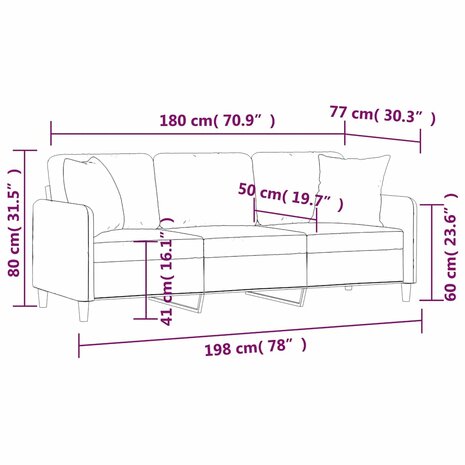 Driezitsbank met sierkussens 180 cm stof zwart 8