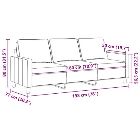 Driezitsbank 180 cm stof taupe 9