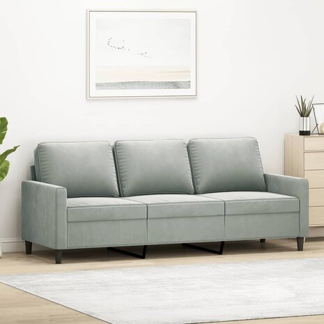 Driezitsbank 180 cm fluweel lichtgrijs 1