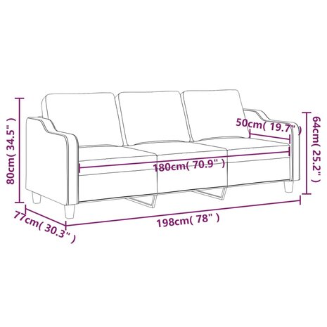 Driezitsbank 180 cm stof lichtgrijs 8