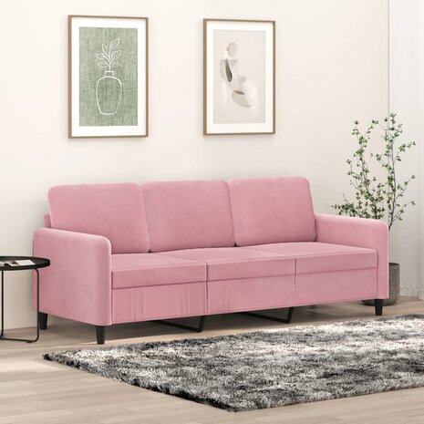 Driezitsbank 180 cm fluweel roze 1