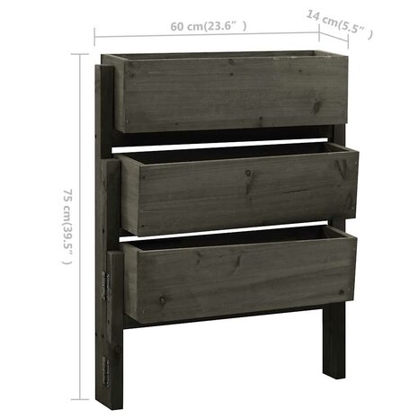 Plantenbak inklapbaar 60x14x75 cm massief vurenhout grijs 5