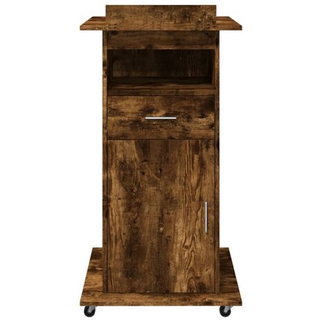 Lessenaar met wielen en lade 55x55x107 cm hout gerookt eiken 4