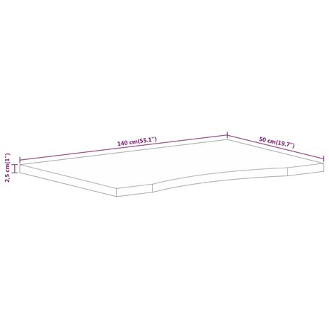 Bureaublad met ronding 140x50x2,5 cm massief ruw mangohout 8