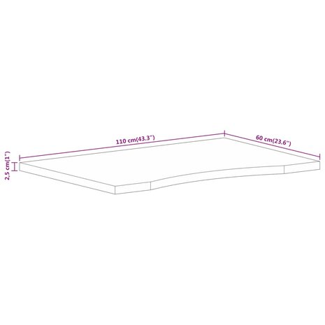 Bureaublad met ronding 110x60x2,5 cm massief ruw mangohout 8