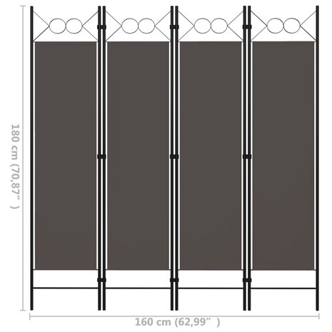 Kamerscherm met 4 panelen 160x180 cm antraciet 6