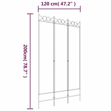 Kamerscherm met 3 panelen 120x200 cm stof zwart 8