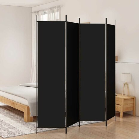 Kamerscherm met 4 panelen 200x200 cm stof zwart 1