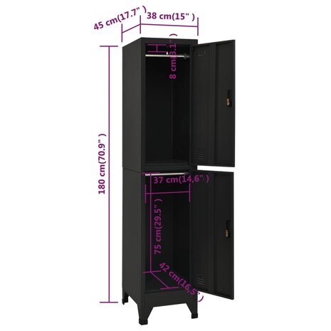 Lockerkast 38x45x180 cm staal zwart 8