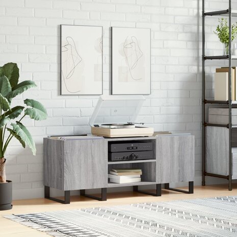 Platenkast 121x38x48 cm bewerkt hout grijs sonoma eikenkleurig 1