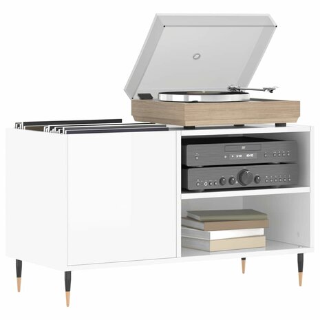 Platenkast 85x38x48 cm bewerkt hout hoogglans wit 3