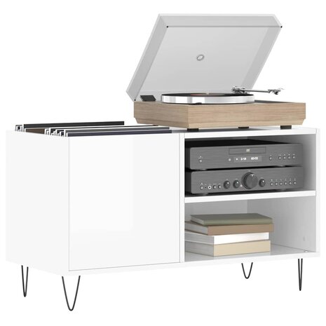 Platenkast 85x38x48 cm bewerkt hout hoogglans wit 3