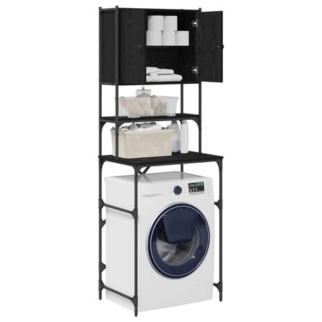 Wasmachinekast Zwart 0ak 68 x 48,5 x 194 cm Bewerkt hout 3
