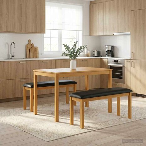 Eetbank 95 x 32 x 45 cm Massief Eikenhout Zwart 1
