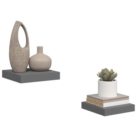 Wandschappen zwevend 2 st 23x23,5x3,8 cm MDF hoogglans grijs 5