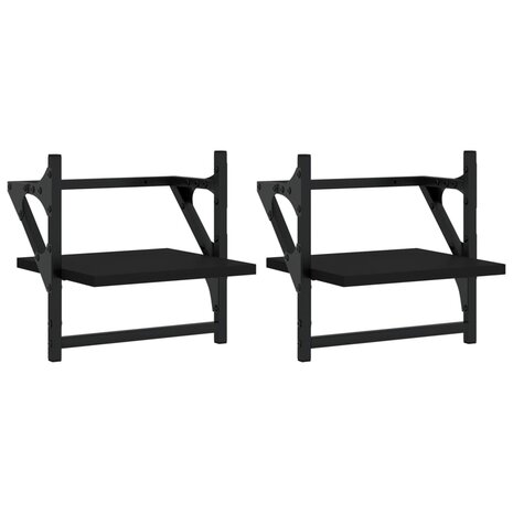 Wandschappen met stangen 2 st 30x25x30 cm zwart 2