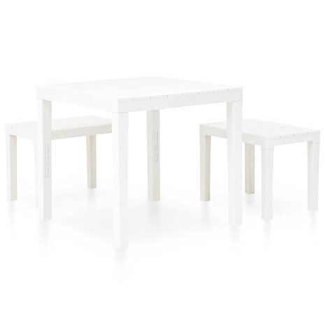 Tuintafel met 2 banken kunststof wit 2