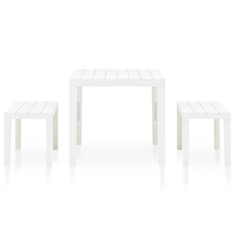 Tuintafel met 2 banken kunststof wit 3