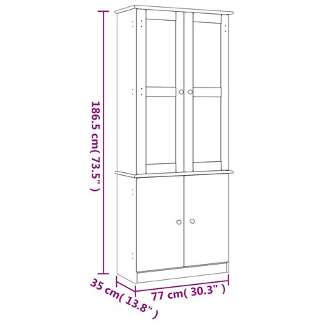 Vitrinekast ALTA 77x35x186,5 cm massief grenenhout wit 8