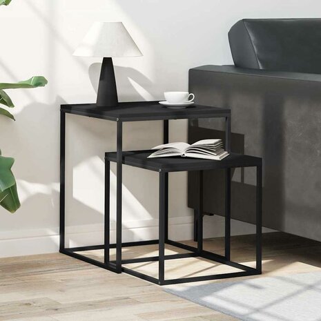 Salontafelset 2 st bewerkt hout en metaal 3