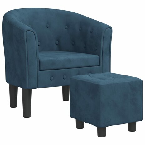Kuipstoel met voetenbank fluweel donkerblauw 2