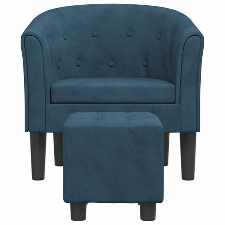 Kuipstoel met voetenbank fluweel donkerblauw 3