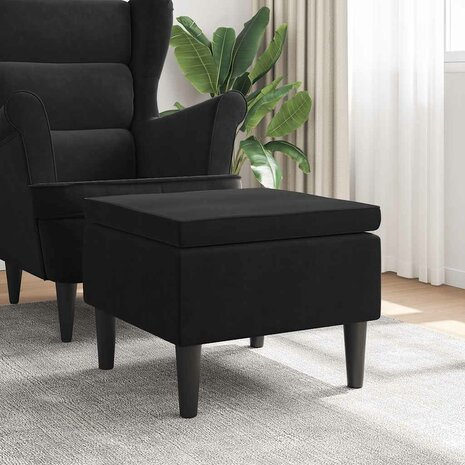Kruk met houten poten fluweel zwart 1