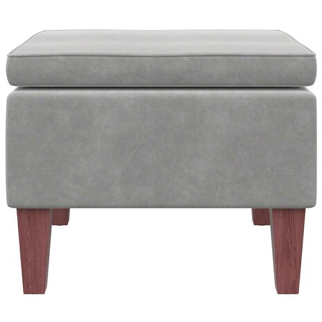 Kruk met houten poten fluweel lichtgrijs 3