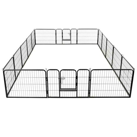 Hondenren met 16 panelen 60x80 cm staal zwart 2