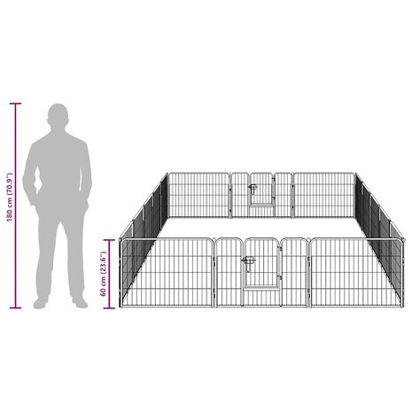 Hondenren met 16 panelen 60x80 cm staal zwart 8