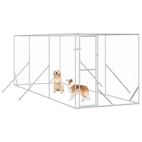 Hondenkennel voor buiten 2x6x2 m gegalvaniseerd staal zilver 3