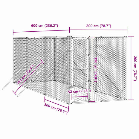 Hondenkennel voor buiten 2x6x2 m gegalvaniseerd staal zilver 8