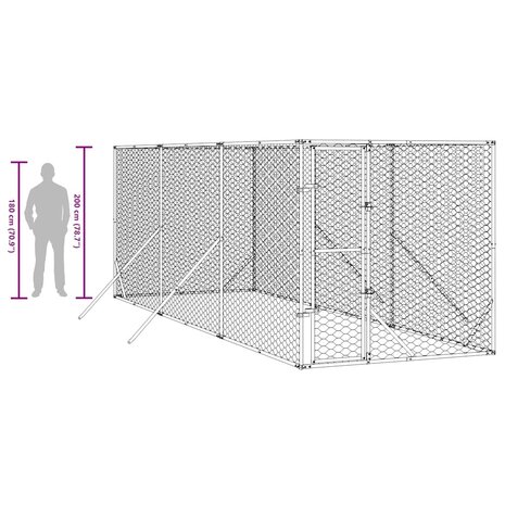 Hondenkennel voor buiten 2x6x2 m gegalvaniseerd staal zilver 9