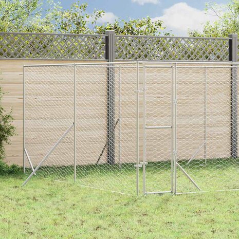 Hondenkennel voor buiten 4x4x2 m gegalvaniseerd staal zilver 1