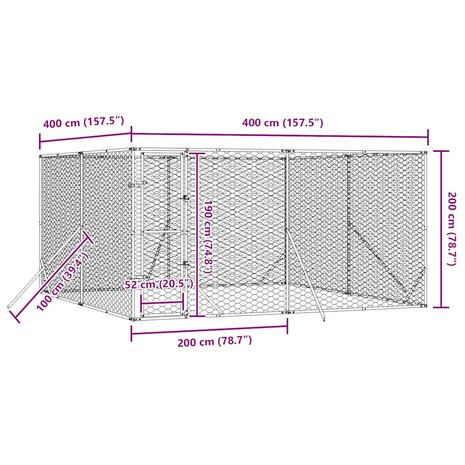 Hondenkennel voor buiten 4x4x2 m gegalvaniseerd staal zilver 8