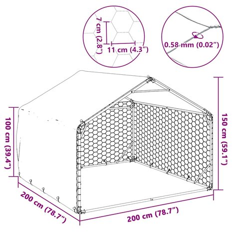 Hondenhok voor buiten met hoes 2x2x1,5 m gegalvaniseerd staal 7