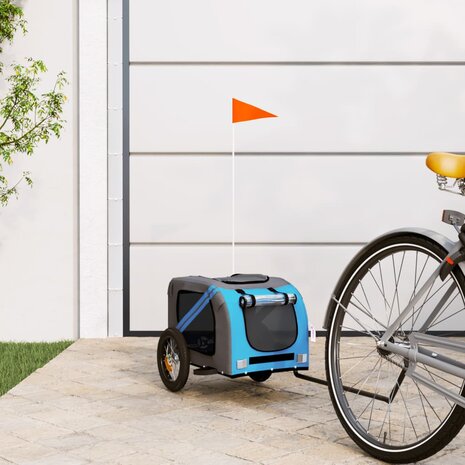 Hondenfietstrailer oxford stof en ijzer blauw en grijs 1