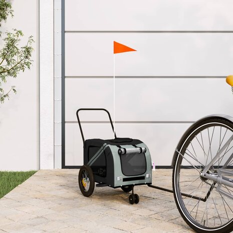 Hondenfietstrailer oxford stof en ijzer grijs en zwart 1
