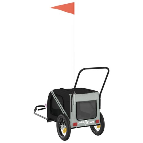 Hondenfietstrailer oxford stof en ijzer grijs en zwart 8