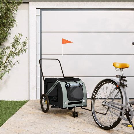 Hondenfietstrailer oxford stof en ijzer grijs en zwart 1