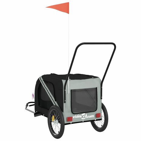 Hondenfietstrailer oxford stof en ijzer grijs en zwart 8