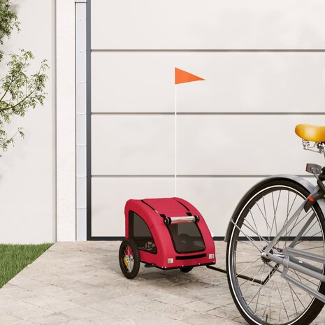 Hondenfietstrailer oxford stof en ijzer rood 1