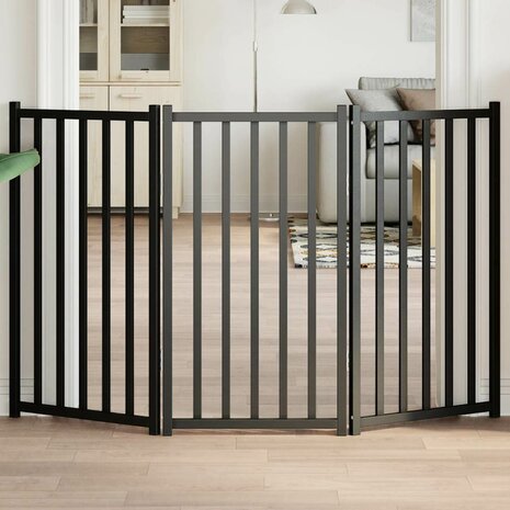Hondenhek inklapbaar 3 panelen 150 cm massief vurenhout zwart 1