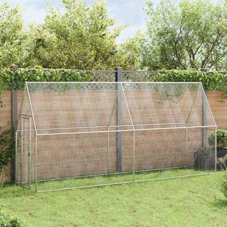Kippenhok 400x100x190 cm gegalvaniseerd staal zilverkleurig 1