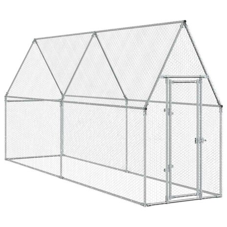 Kippenhok 400x100x190 cm gegalvaniseerd staal zilverkleurig 2