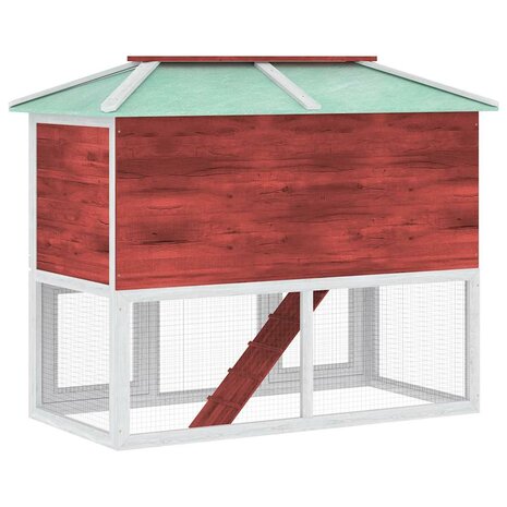 Konijnenhok twee verdiepingen hout rood 6